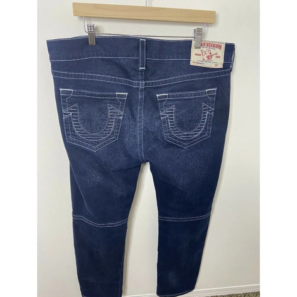 True Religion Men 38 Moto Skinny Run Stitch Denim‎